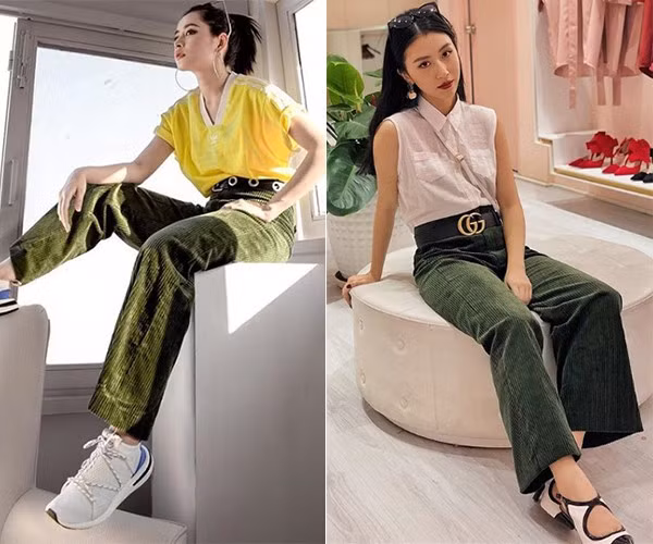 Cùng một chiếc&nbsp;quần nhung xanh rêu, Chi Pu trông sporty khi diện theo phong cách thể thao, trong khi đó Quỳnh Anh Shyn trung thành với style cổ điển đã thành thương hiệu.&nbsp;Trước đây, phong cách của Chi Pu thiên về sự nhẹ nhàng, nữ tính. Từ khi có cô em Quỳnh Anh Shyn tư vấn, thỉnh thoảng làm stylist hỗ trợ, diện mạo của cô nàng trông cá tính hơn nhiều.
