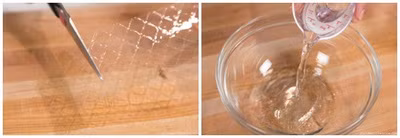 Cắt lá gelatin thành lát nhỏ sau đó cho vào tô với 50ml nước nóng.