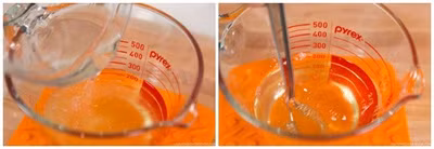 Cho hỗn hợp ở bước 3 vào khuấy cùng với 200ml nước cam.