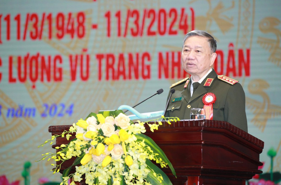 Đại tướng Tô Lâm phát biểu chỉ đạo buổi lễ. (Ảnh: CANA) Đại tướng Tô Lâm phát biểu chỉ đạo buổi lễ. (Ảnh: CANA)