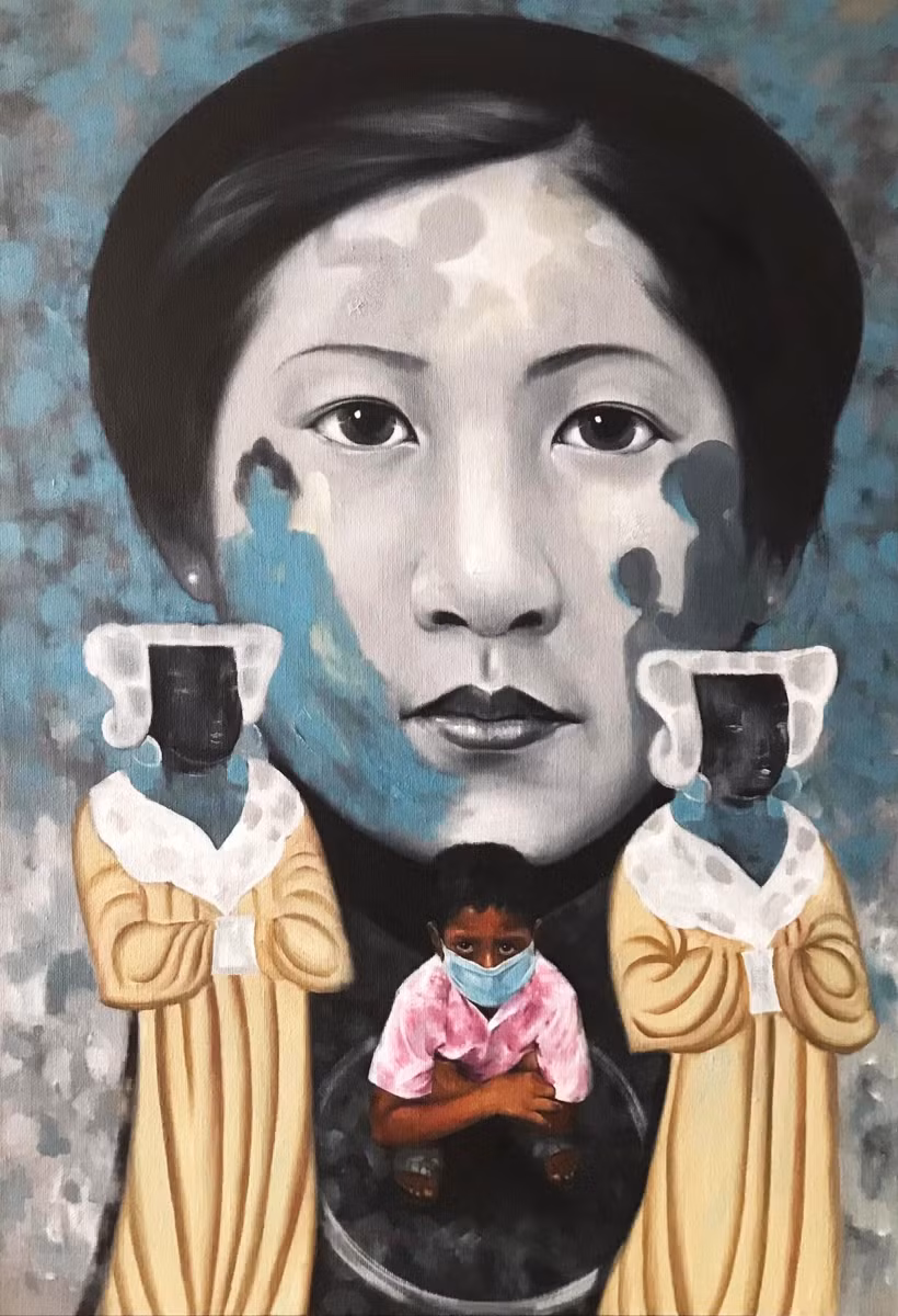 Tranh sơn dầu 160cm x 110cm, 2021 của Phạm Duy Quỳnh; giá khởi điểm: 30 triệu đồng, giá mua ngay: 50 triệu đồng.