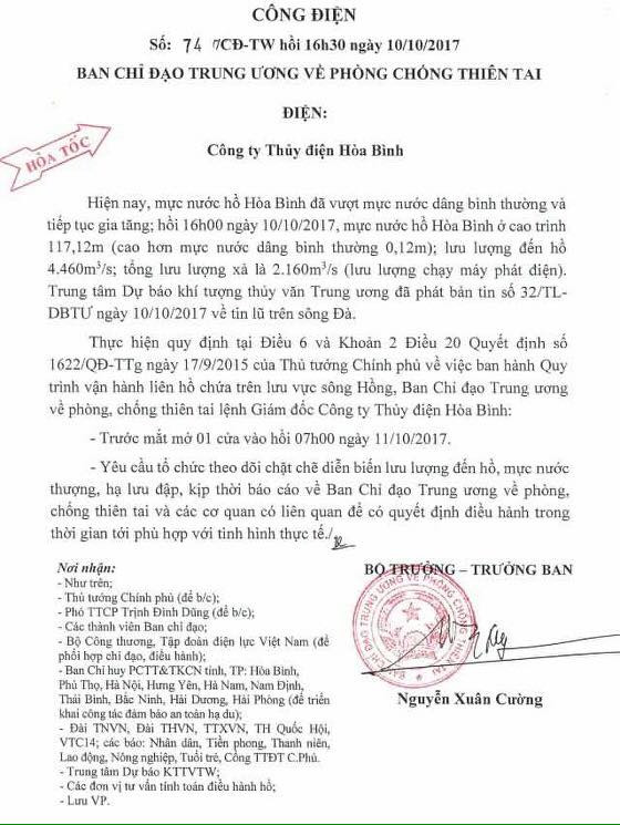 Công điện xả lũ.