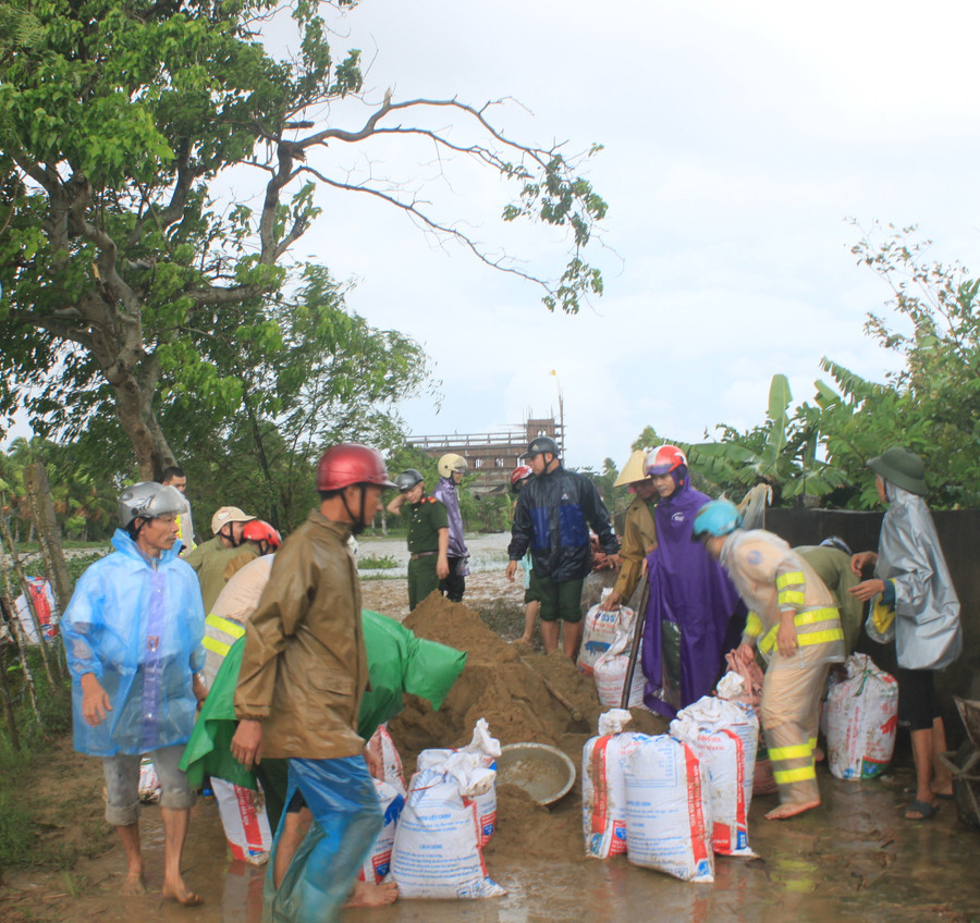 Huy động lực lượng khắc phục sự cố vỡ đê tại xã Tế Nông, huyện Nông Cống, Thanh Hóa