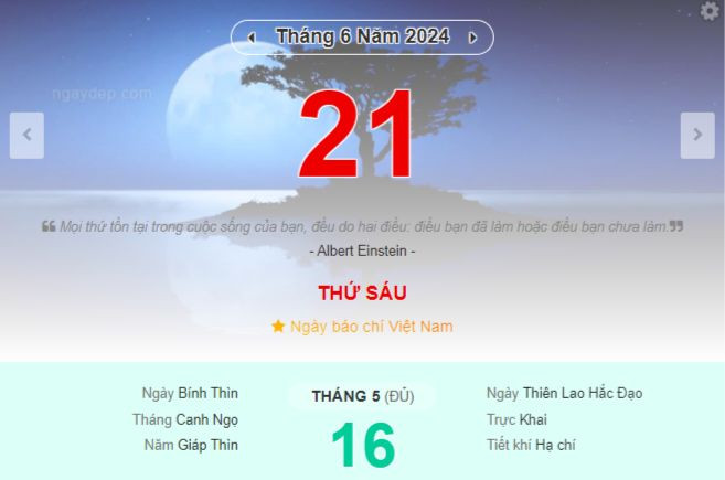 Lịch âm hôm nay - Xem lịch âm ngày 21/6