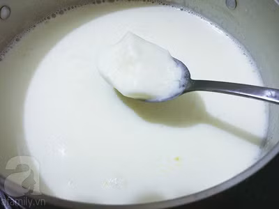 Đổ sữa chua cái vào, khuấy tan.