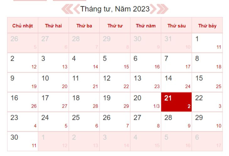 Xem lịch âm ngày 21/4/2023