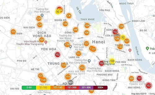 Người Hà Nội cuống cuồng phòng vệ trước ô nhiễm không khí ảnh 2 Chỉ số ô nhiễm tại một số khu vực ở Hà Nội chiều naydo ứng dụng PamAir đo.
