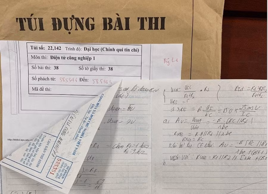 Một trong những bài thi của SV Trường ĐH Điện lực (Ảnh do nhóm GV tố cáo cung cấp)
