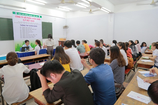 Phỏng vấn việc làm của công ty CP Chăn nuôi CP trong ngày hội tư vấn hướng nghiệp việc làm cho sinh viên HUFI sắp và đã tốt nghiệp tại trường