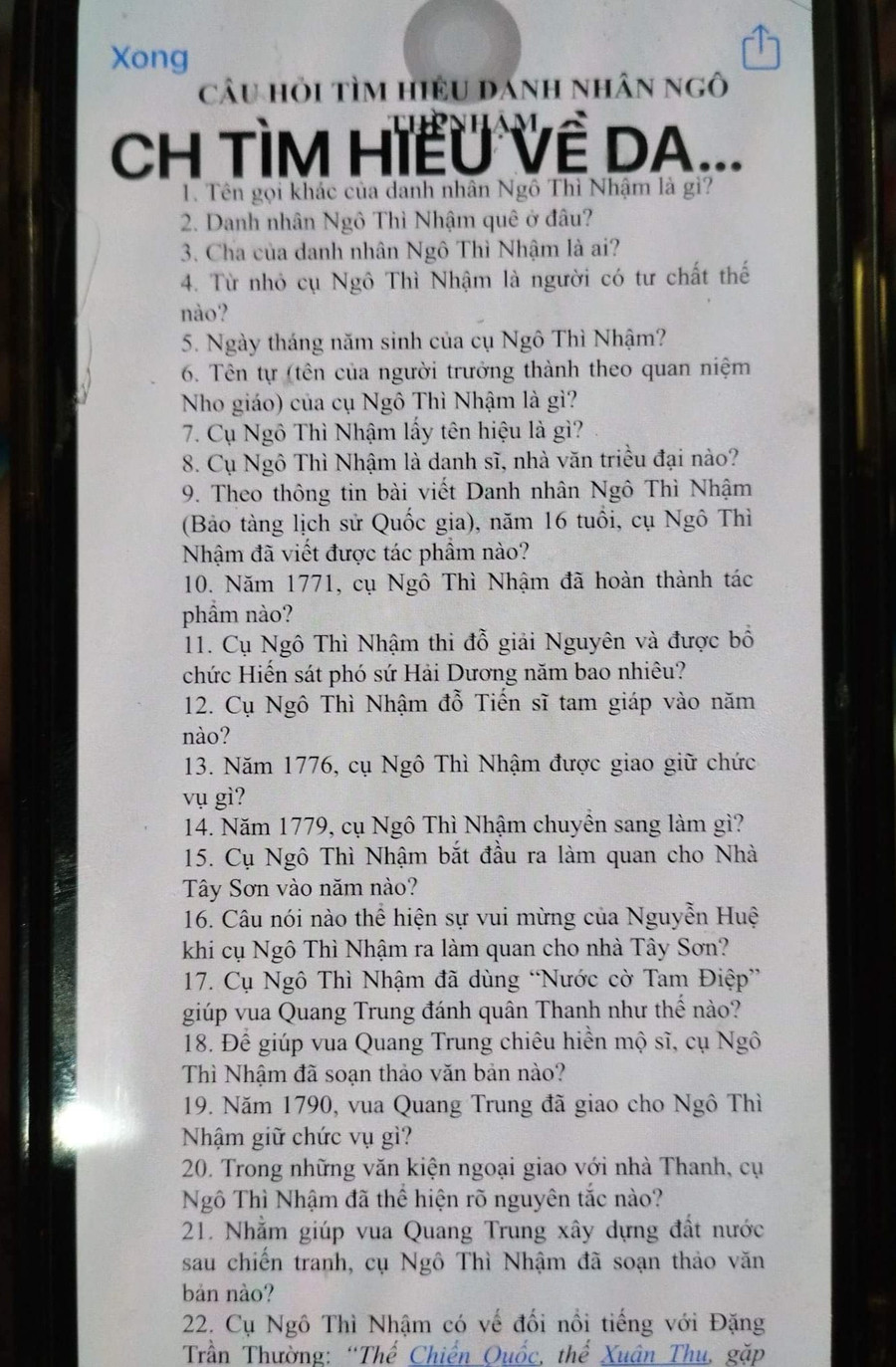 Một số câu hỏi liên quan đến danh nhân Ngô Thì Nhậm phụ huynh cho là quá khó nếu để trẻ lớp 1 tìm hiểu để trả lời. Một số câu hỏi liên quan đến danh nhân Ngô Thì Nhậm phụ huynh cho là quá khó nếu để trẻ lớp 1 tìm hiểu để trả lời.