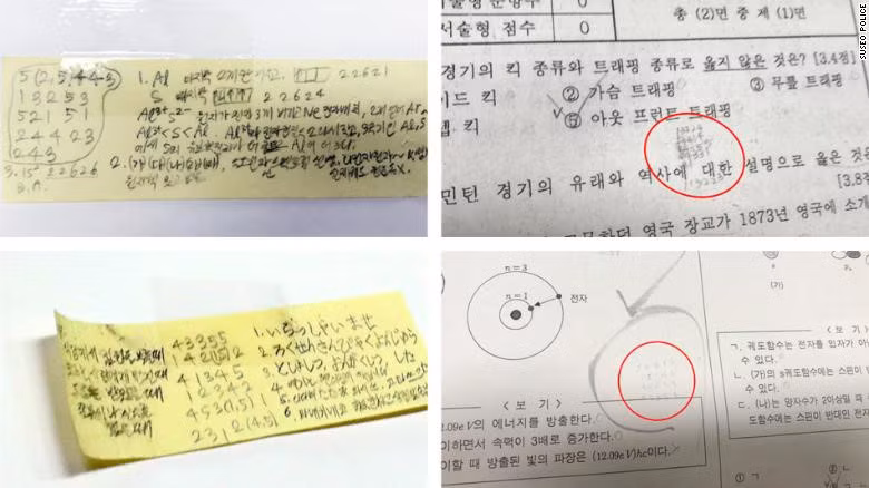 Tờ giấy ghi chú và đề thi có ghi chuỗi số lạ của hai nữ sinh trường Sookmyung nghi gian lận thi cử. Truoc ky thi kho nhat trong nam, Han Quoc xon xao ve gian lan thi cu hinh anh 3