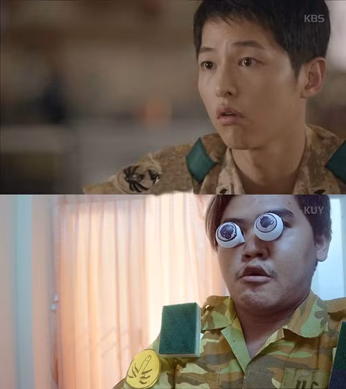 Đại úy Yoo với biểu cảm kinh ngạc đáng yêu.