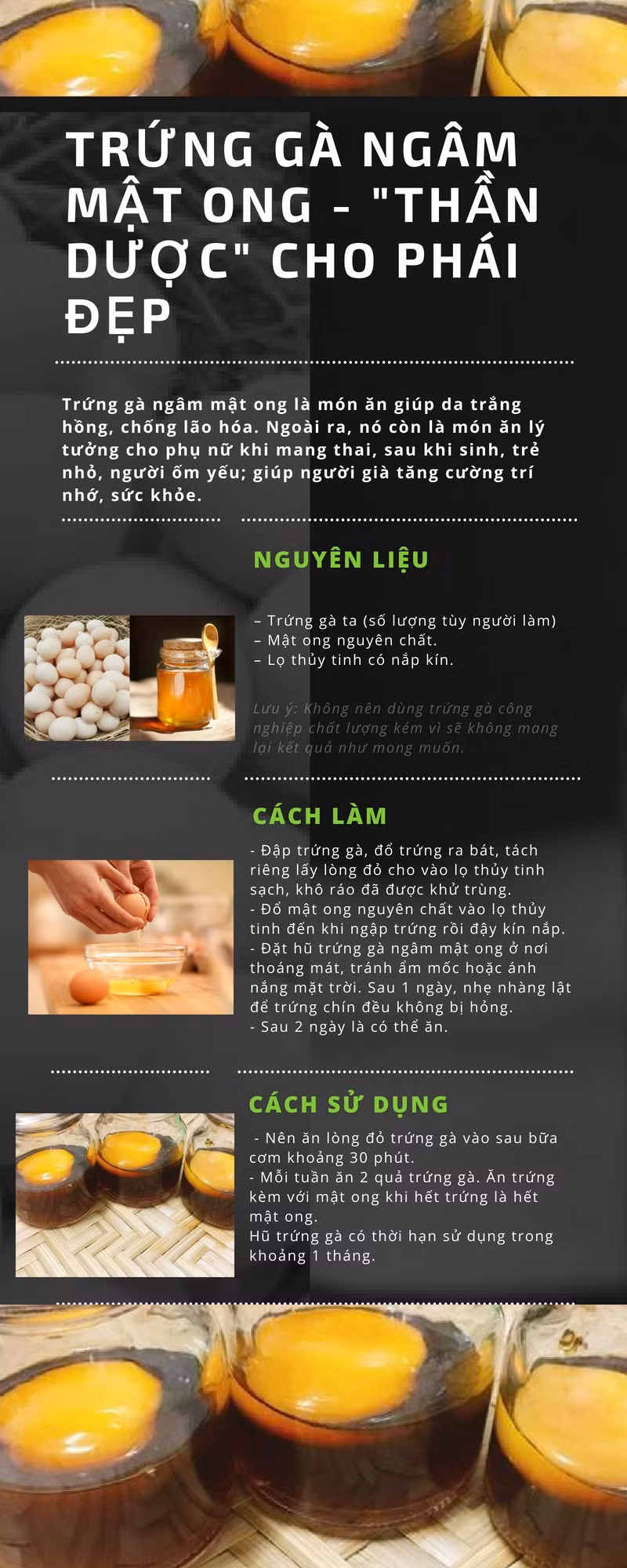 trung ga ngam mat ong than duoc de lam giup chi em co lan da trang hong nhu gai 18