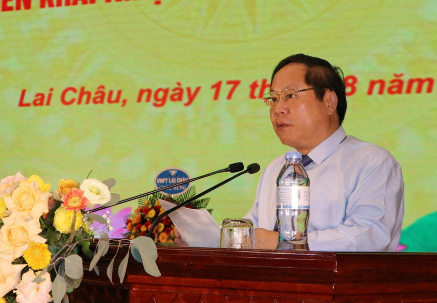 Ông Tống Thanh Hải - Phó Chủ tịch thường trực UBND tỉnh Lai Châu phát biểu tại hội nghị