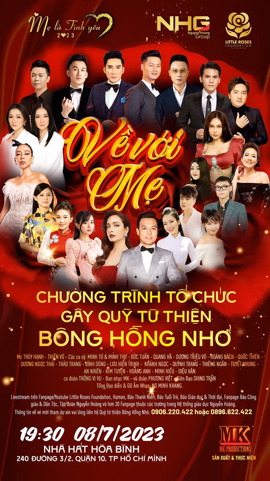 Poster đêm nhạc “Về với Mẹ” có sự tham gia của nhiều ca sĩ hàng đầu showbiz Việt.