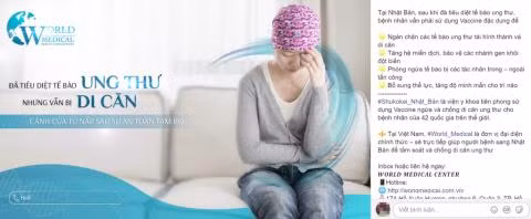 World Medical Beauty & Healthcare quảng cáo về loại vắc xin có khả năng phòng ngừa và điều trị ung thư trên Facebook. Ảnh chụp màn hình.