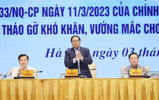 Thủ tướng Phạm Minh Chính chủ trì hội nghị. (Ảnh: Dương Giang/TTXVN).