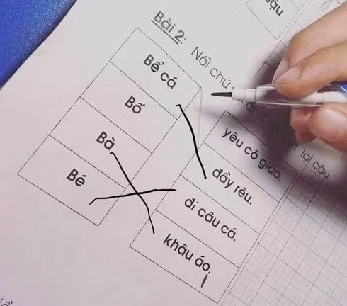 Một bài tập nối chữ và đáp án hài hước của học sinh.