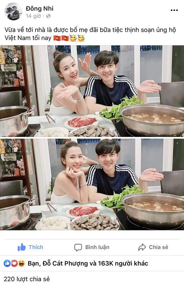 Vừa trăng mật về, vợ chồng Đông Nhi được bố mẹ chiêu đãi thịnh soạn, bất ngờ nhất là món ăn này ảnh 1 Vừa trăng mật về, vợ chồng Đông Nhi được bố mẹ khao tiệc, ai cũng hô to 1 món ăn-1