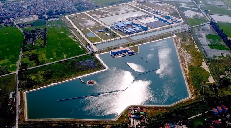 Toàn cảnh nhà máy nước mặt sông Đuống tại huyện Gia Lâm, Hà Nội.