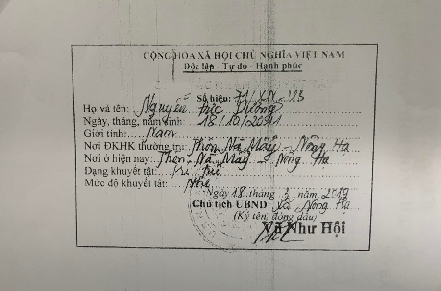 Em Nguyễn Đức Dương, học sinh lớp 6A, trường THCS Nông Hạ, huyện Chợ Mới, tỉnh Bắc Kạn là đối tượng trẻ khuyết tật cần được quan tâm, giáo dục đặc biệt.