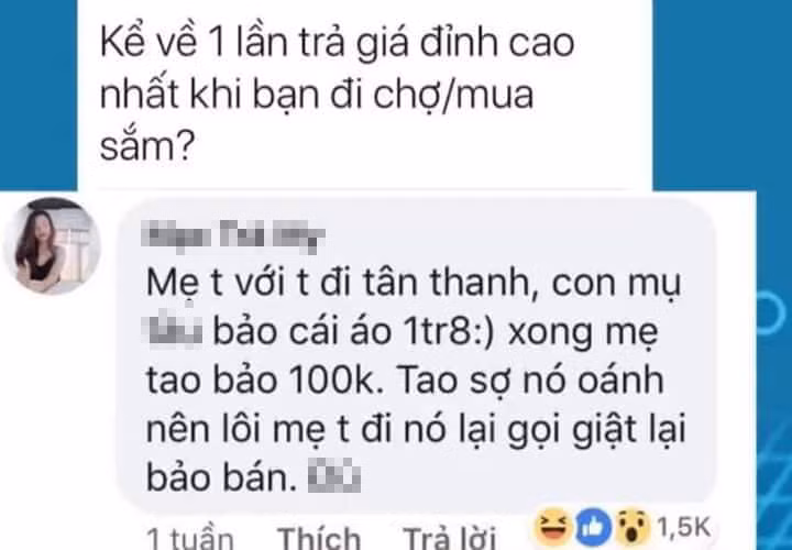 Mặc cả từ 1 triệu 8 xuống còn 100 ngàn...
