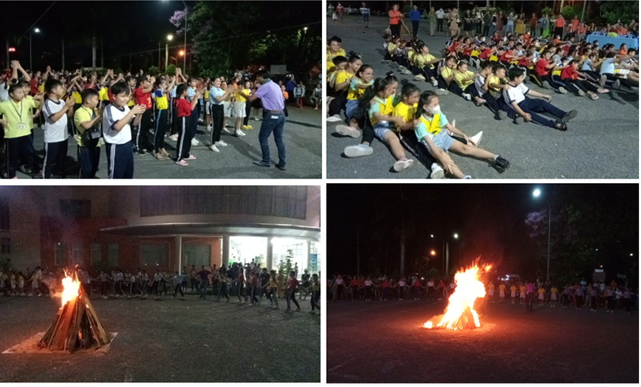 Học sinh tham gia giao lưu trò chơi tập thể - sinh hoạt đốt lửa trại. Học sinh tham gia giao lưu trò chơi tập thể - sinh hoạt đốt lửa trại.