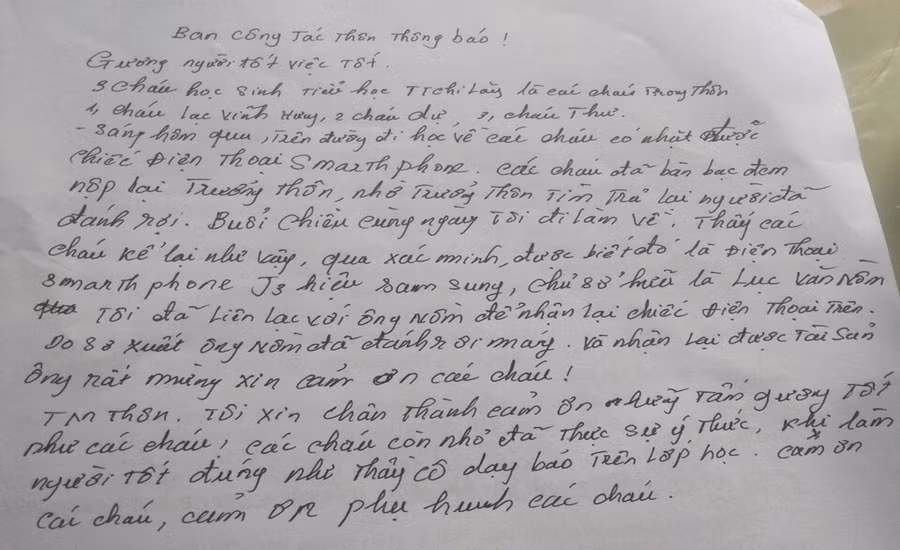 Thông báo của Ban công tác Mặt trận thôn