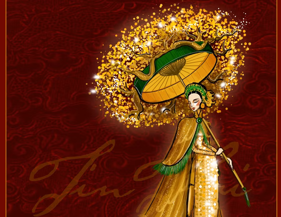 Một bản phác thảo quốc phục của Á hậu Ngọc Thảo.