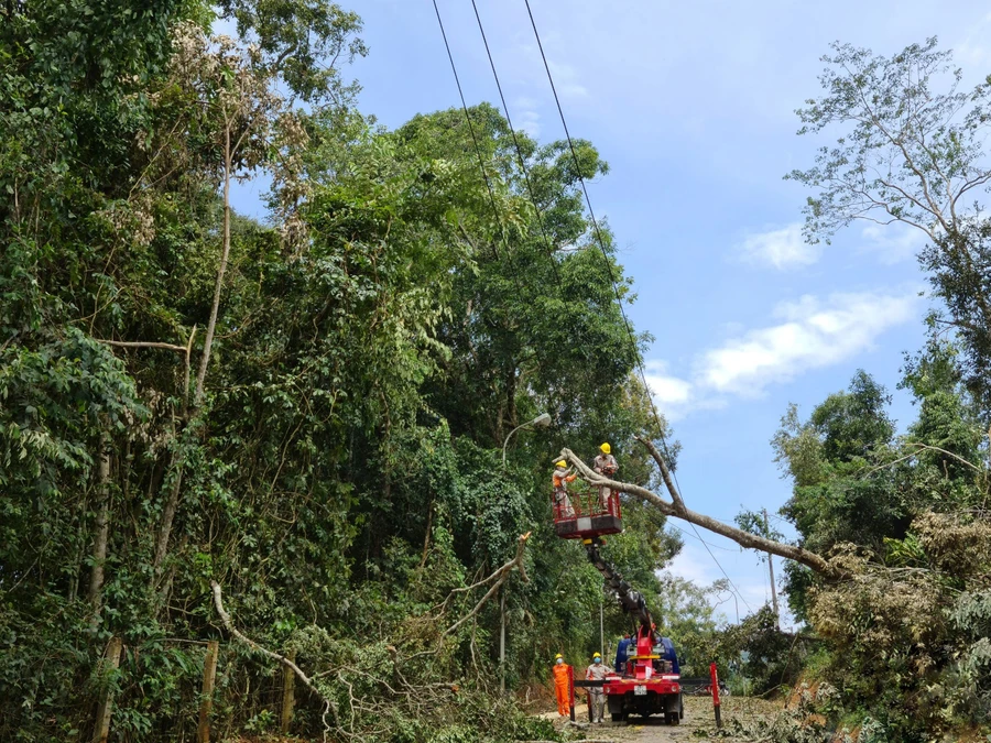 Cán bộ ngành điện khẩn trương khắc phục sự cố.