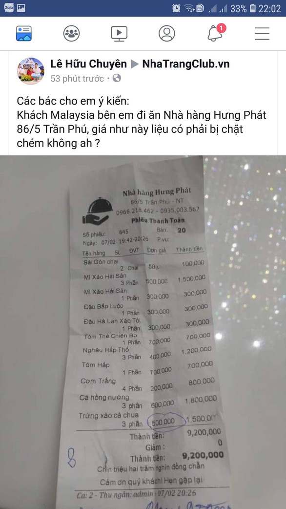 Đang xác minh thông tin đoàn khách bị nhà hàng Hưng Phát chặt chém - Ảnh 1. Đang xác minh thông tin đoàn khách bị nhà hàng Hưng Phát chặt chém - Ảnh 1.