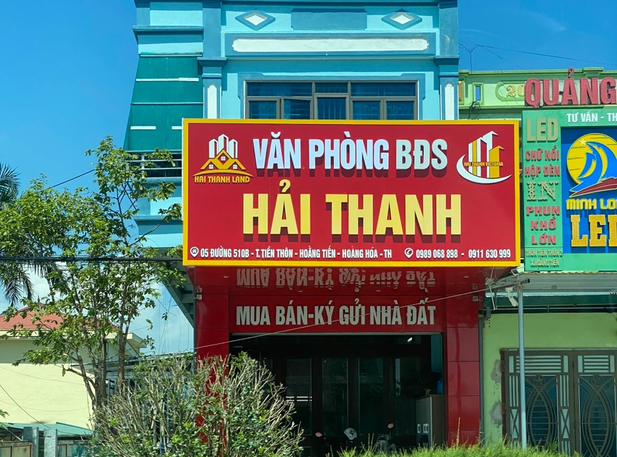 Sau khi báo GD&TĐ phản ánh, Công ty TNHH BĐS Hải Thanh đã bỏ tên "Công ty" thay bằng "Văn phòng". (Ảnh: NT)