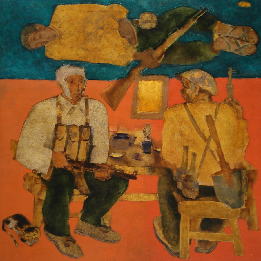 &quot;Tổ ba người&quot; vẽ năm 2001 - 120x120cm Sơn mài.