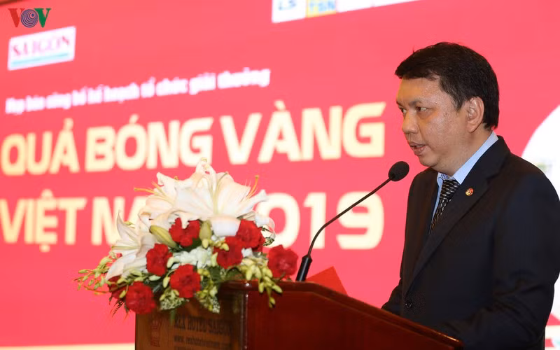 Tổng Thư ký Liên đoàn bóng đá Việt Nam (VFF), ông Lê Hoài Anh phát biểu tại hội.
