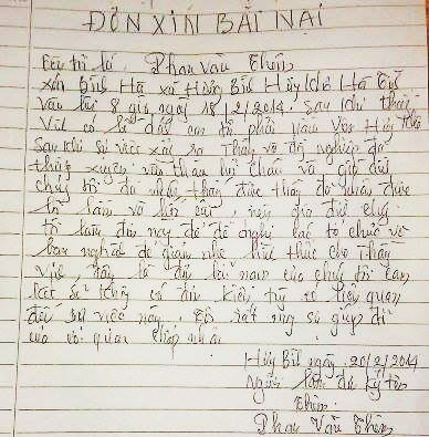 Đơn xin bãi nại giảm nhẹ hình thức kỷ luật với thầy Vinh của cha mẹ học sinh Phan Văn Chung