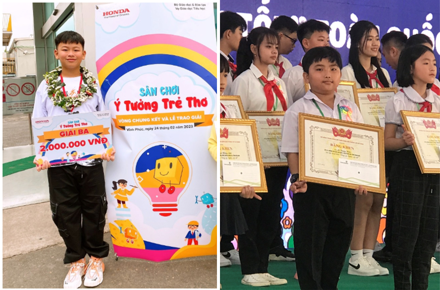 Em Quan Nhất Duy (ảnh trái) và em Nguyễn Quốc Bảo (ảnh phải) được khen thưởng tại các cuộc thi, hội thi cấp tỉnh, quốc gia. Em Quan Nhất Duy (ảnh trái) và em Nguyễn Quốc Bảo (ảnh phải) được khen thưởng tại các cuộc thi, hội thi cấp tỉnh, quốc gia.