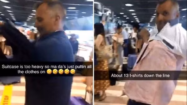 Người đàn ông mặc 8 kg quần áo để không phải trả tiền cước hành lý.