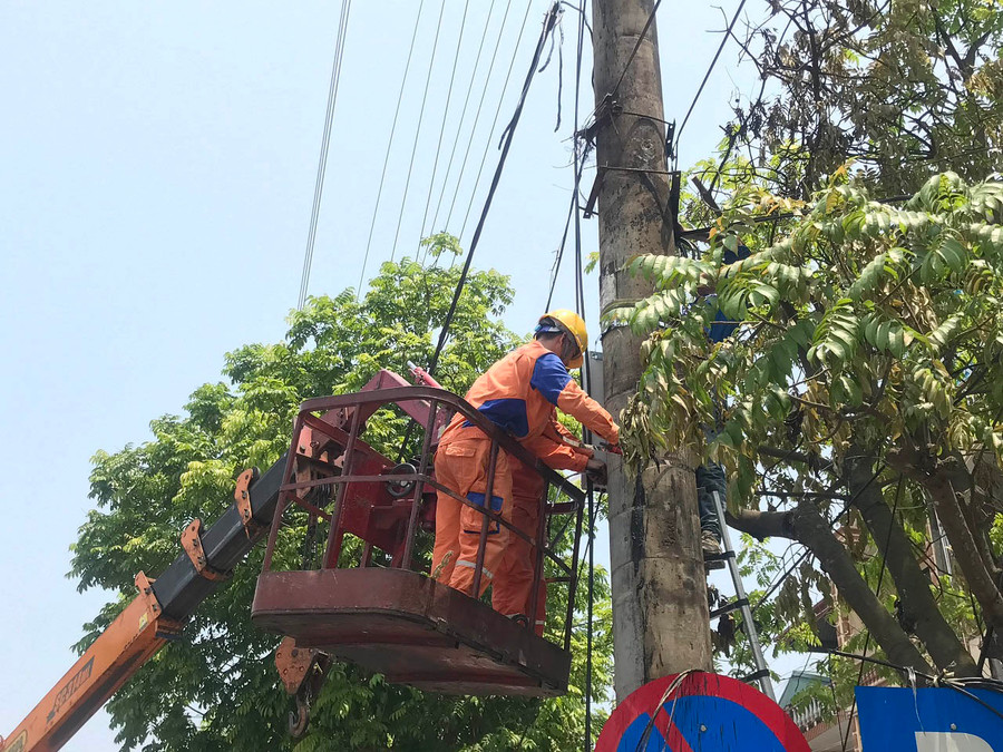 Công nhân ngành điện xử lý sự cố lưới điện