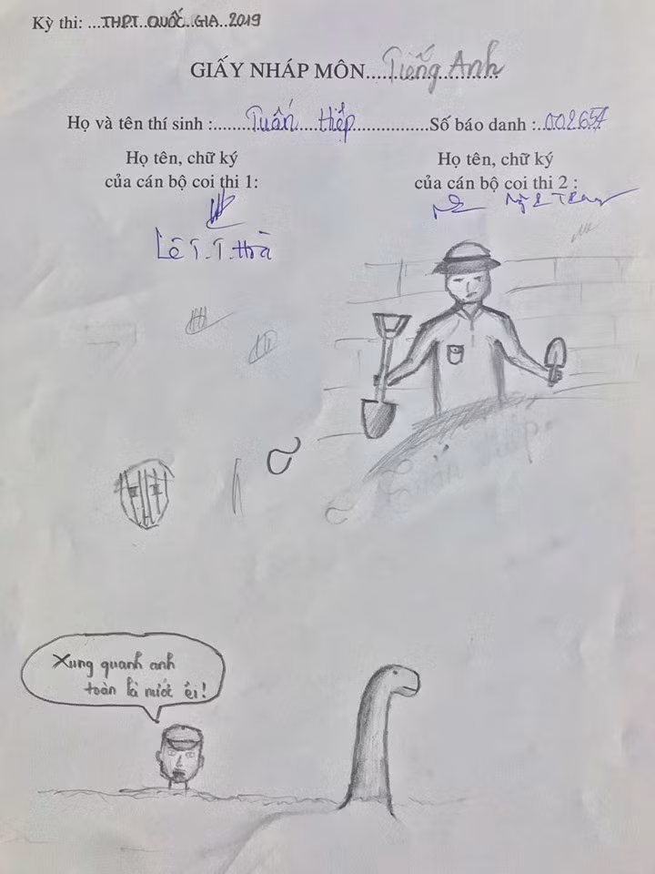 “Cười chảy nước mắt” siêu phẩm hội hoạ trên giấy nháp của sĩ tử ảnh 4