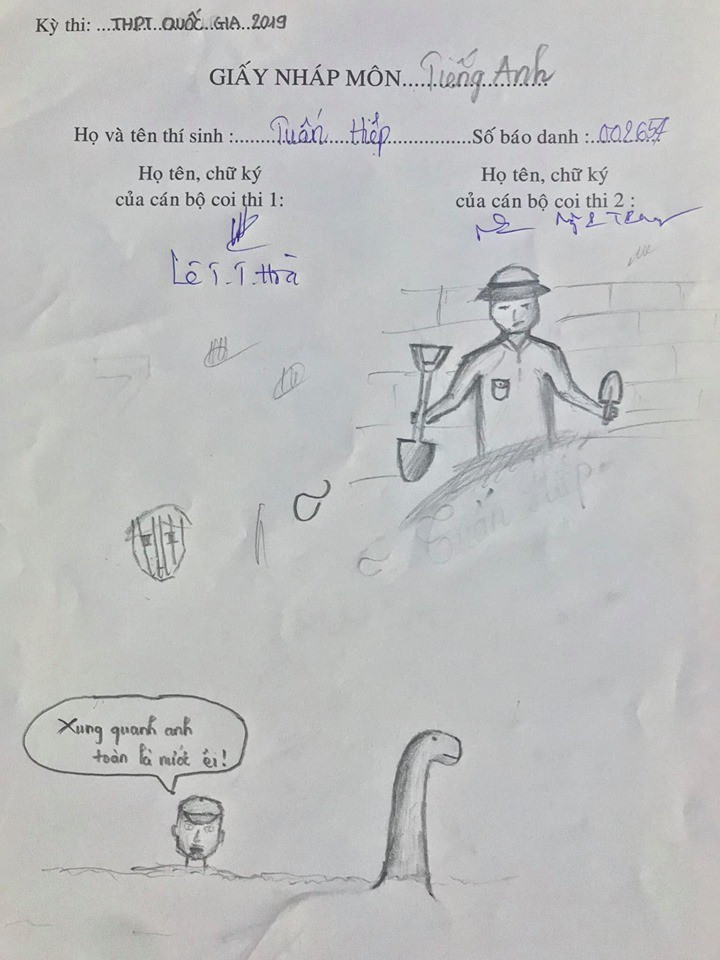 “Cười chảy nước mắt” siêu phẩm hội hoạ trên giấy nháp của sĩ tử ảnh 4 “Cười chảy nước mắt” siêu phẩm hội hoạ trên giấy nháp của sĩ tử ảnh 4