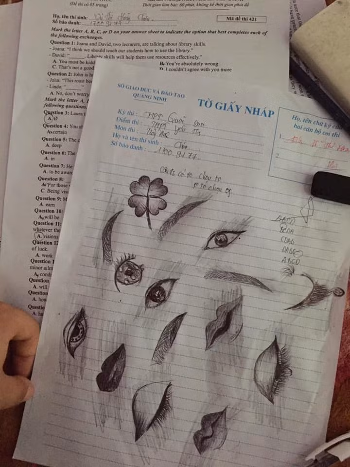 “Cười chảy nước mắt” siêu phẩm hội hoạ trên giấy nháp của sĩ tử ảnh 10