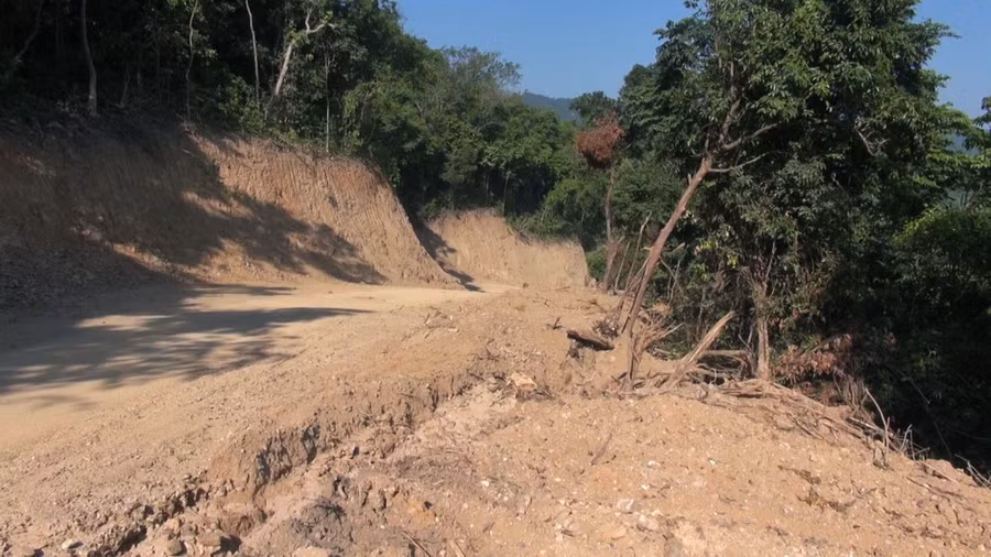 Hiện trường tuyến đường xuyên khu rừng tự nhiên. Ảnh Kiểm lâm cung cấp.