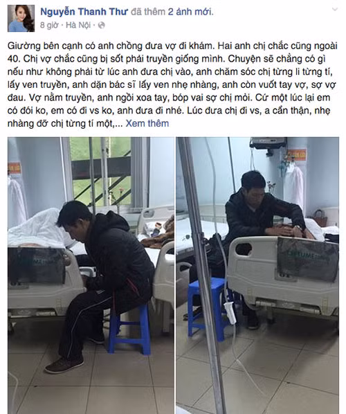 Người chồng luôn ở bên chăm sóc cho vợ khi cô bị bệnh ở bệnh viện Hoè Nhai