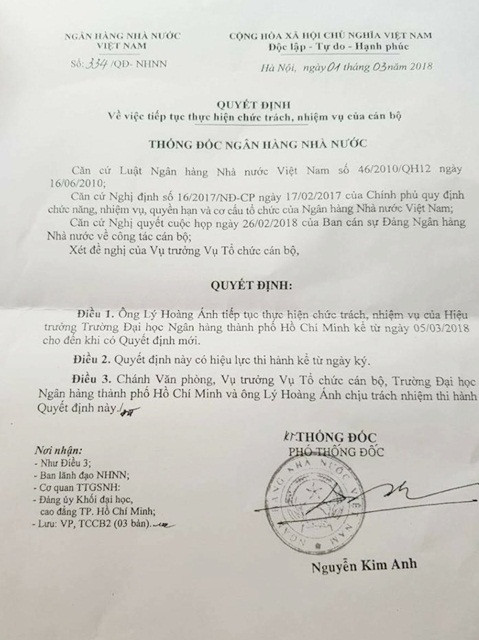 Quyết định của Ngân hàng Nhà nước Việt Nam với cán bộ của mình Quyết định của Ngân hàng Nhà nước Việt Nam với cán bộ của mình