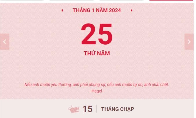 Lịch âm hôm nay - Xem lịch âm ngày 25/1