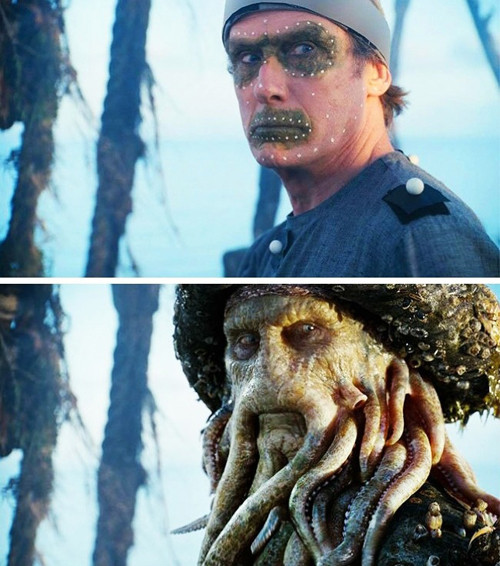 Davy Jones đời thực và trong phim Cướp biển vùng Caribbean.