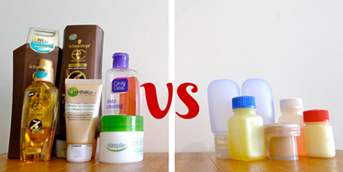 Thay vì đem những hũ sữa tắm, sửa rửa mặt hay đồ dùng thiết yếu trong chai lớn, vừa nặng lại vừa dễ đổ thì bạn có thể tận dụng chai lọ cũ để chiết sang cho gọn, nhẹ mà giảm nhiềukhối lượng.