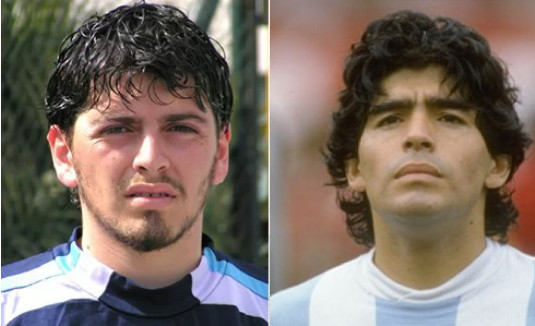 Con trai của Maradona, Sinagra (trái)chỉ chơi bóng tại các giải hạng thấp tại Italy.