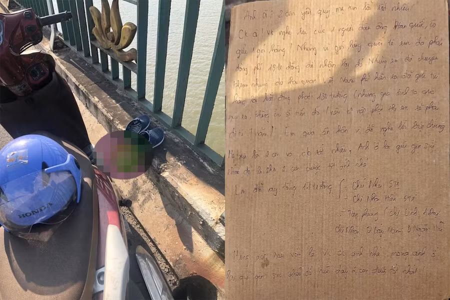 Chị T.T.Q.A. để lại xe máy và tâm thư trên cầu Bến Thủy 2. (Ảnh: Internet)