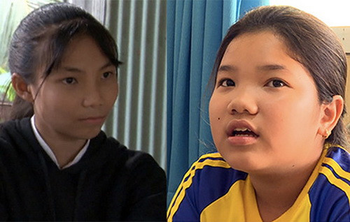 Em Thương (bìa trái) và Ngọc. Ảnh:Ngọc Chiến. Em Thương (bìa trái)